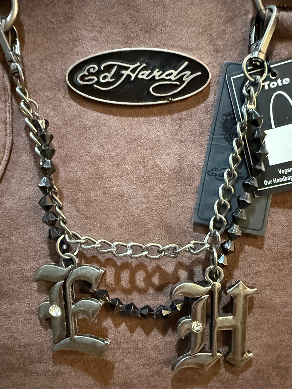 Ed Hardy NWT Brown Tote Bag with Patterned Lining 14”L x 12”H x 4.5”D - Picture 4 of 14